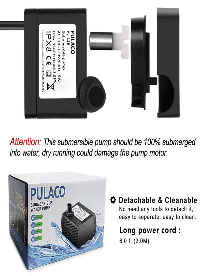 PULACO 2Pcs Mini Fountain Pump (50GPH 3W), Ultra Quiet Submersible Water Pump for Aquarium, Small Fish Tank, Pet Water Fountain, Tabletop Fountains, Water gardens and Hydroponic Systems - Image 3